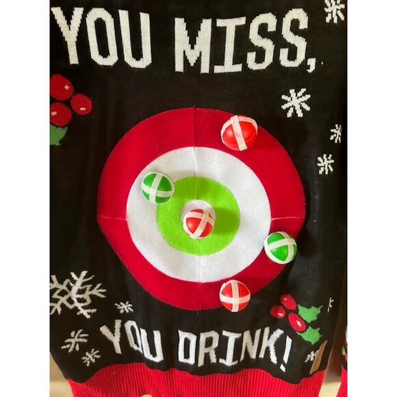 Tipsy Elves “You Miss, You Drink!” Target Game Christmas Sweater, Size M NWT - Picture 4 of 10